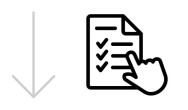 Downward arrow next to a checked-off list with a hand pointing to an item.